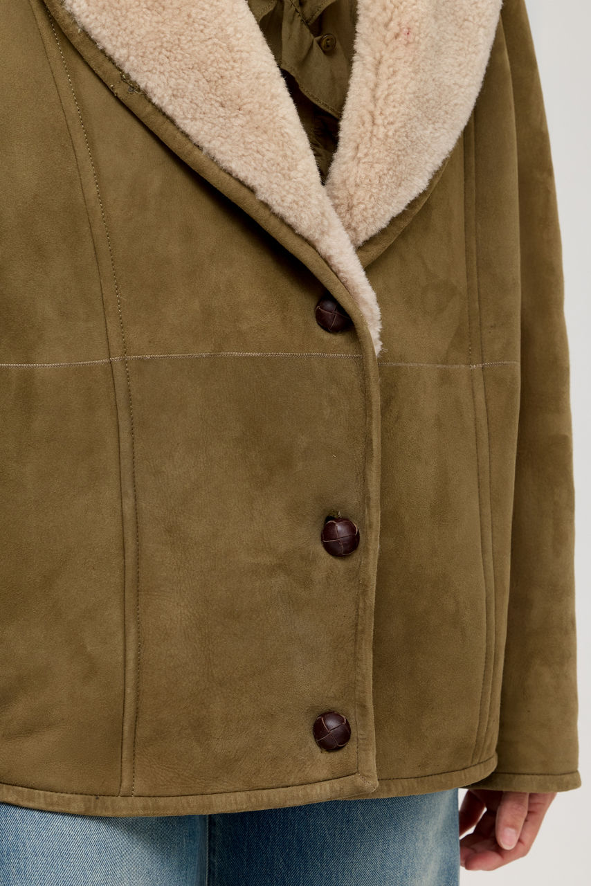 SHAWL COLLAR SHEARLING LINED SUEDE COAT, , large image 3
