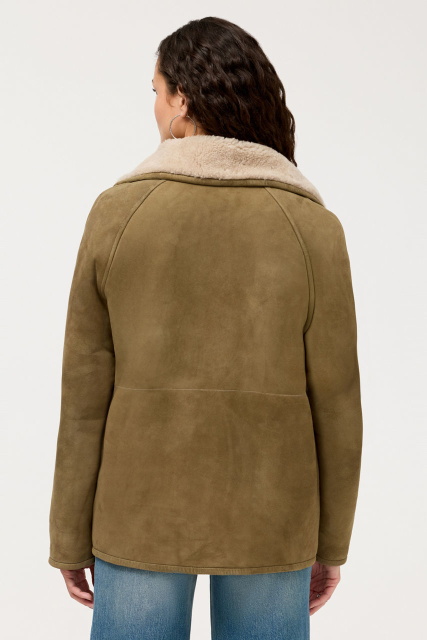 SHAWL COLLAR SHEARLING LINED SUEDE COAT, , large image 4