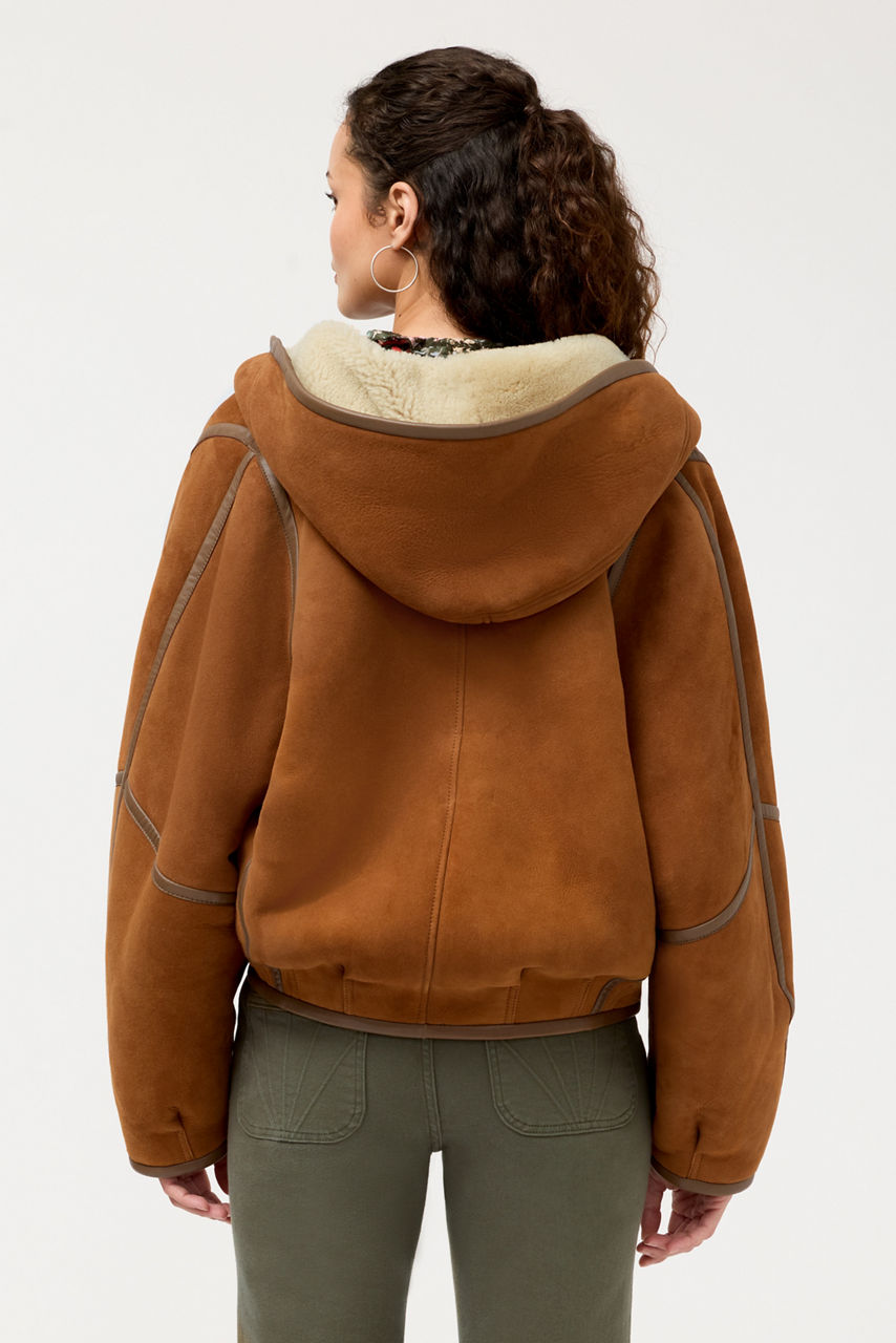 HOODED SHEARLING LINED SUEDE COAT, , large image 3