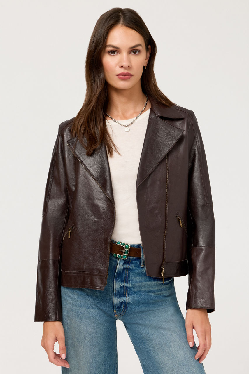 ZIPPER POCKET ITALIAN LEATHER BIKER JACKET, , large image 1
