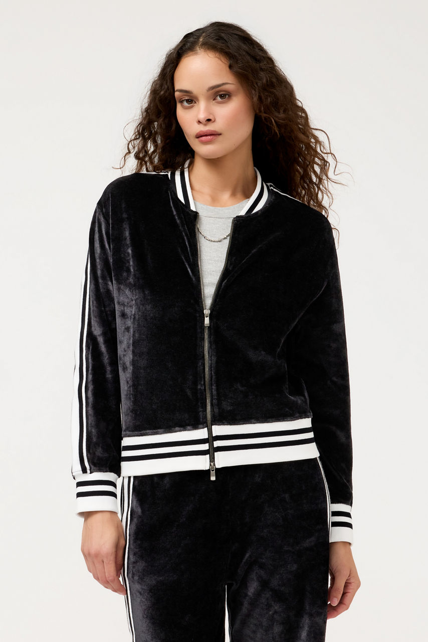VELOUR ZIP BOMBER WITH STRIPE DETAIL, , large image 1