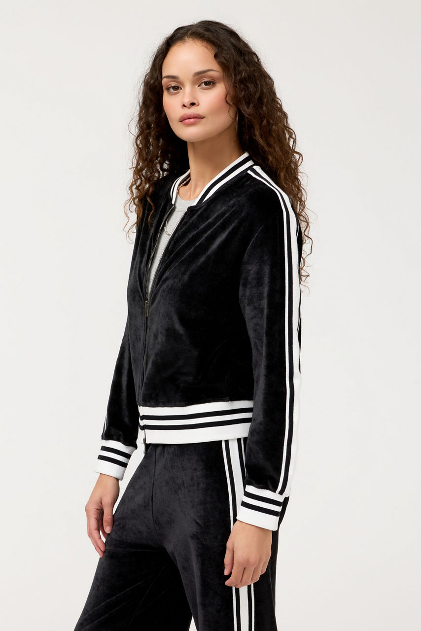 VELOUR ZIP BOMBER WITH STRIPE DETAIL, , large image 2