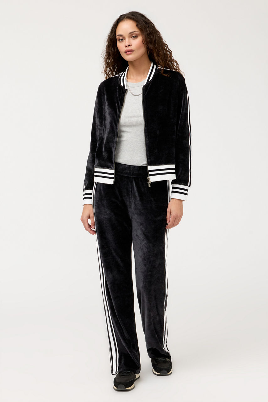 VELOUR ZIP BOMBER WITH STRIPE DETAIL, , large image 3