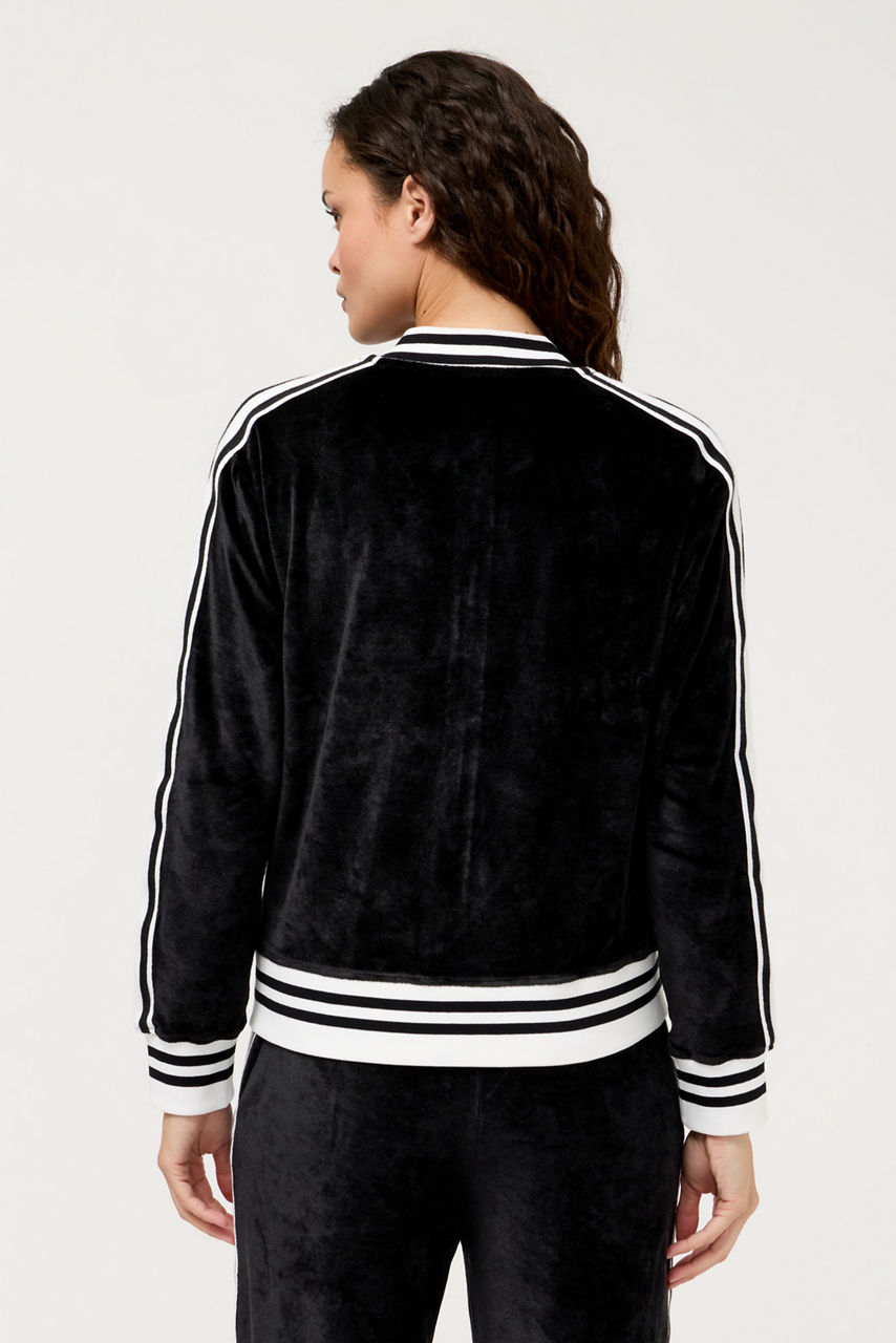 VELOUR ZIP BOMBER WITH STRIPE DETAIL, , large image 4