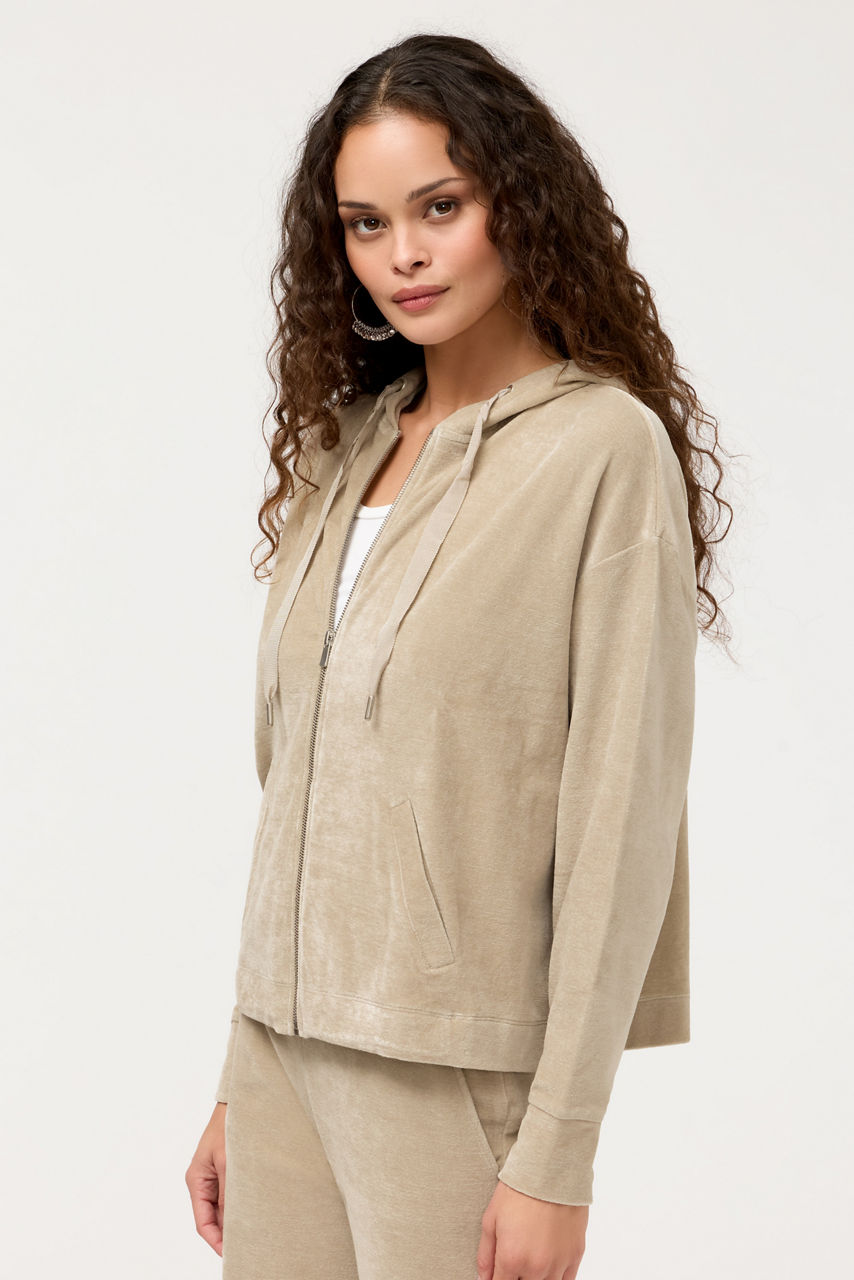 ESSENTIALS VELOUR LONG SLEEVE ZIP FRONT HOODIE, , large image 1