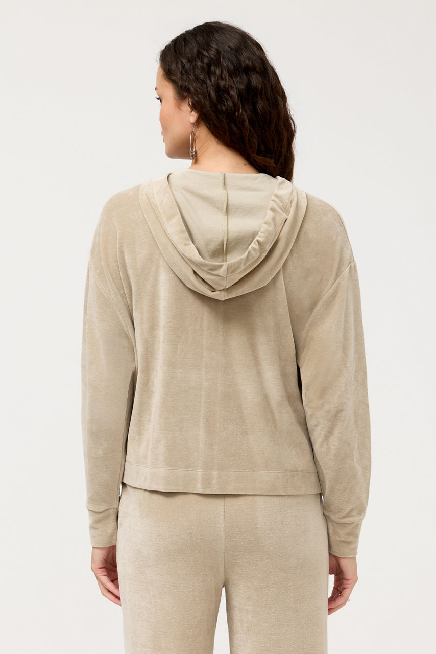 ESSENTIALS VELOUR LONG SLEEVE ZIP FRONT HOODIE, , large image 4