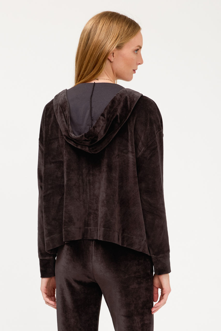 ESSENTIALS VELOUR LONG SLEEVE ZIP FRONT HOODIE, , large image 4