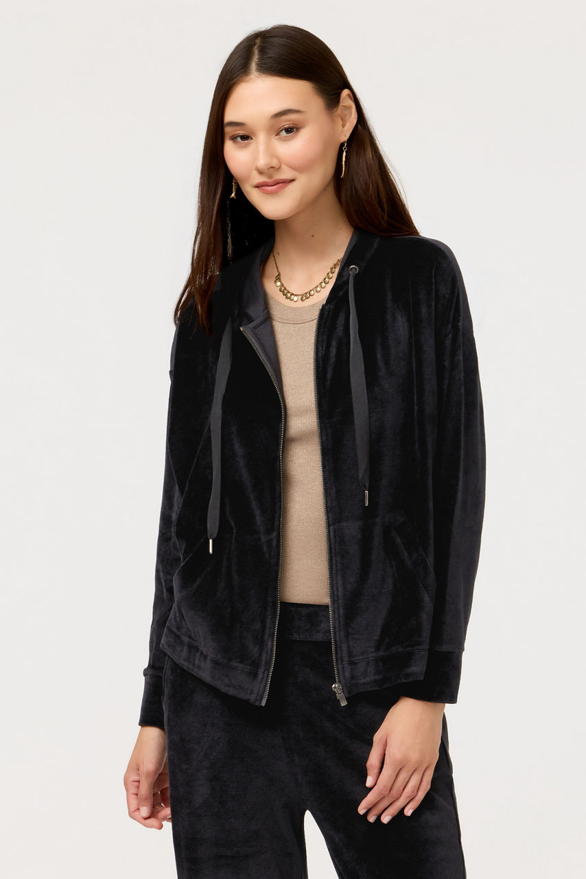 ESSENTIALS VELOUR LONG SLEEVE ZIP FRONT HOODIE, , large image 1