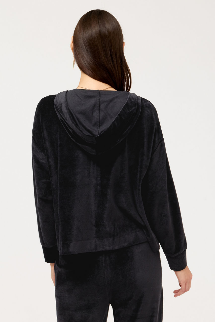 ESSENTIALS VELOUR LONG SLEEVE ZIP FRONT HOODIE, , large image 3