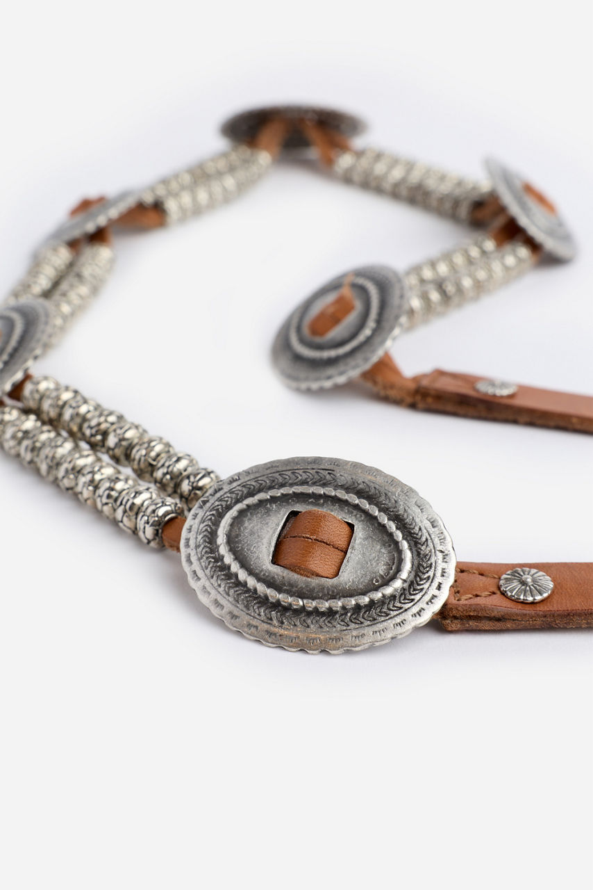 OVALE BEADED ITALIAN LEATHER BELT, , large image 1