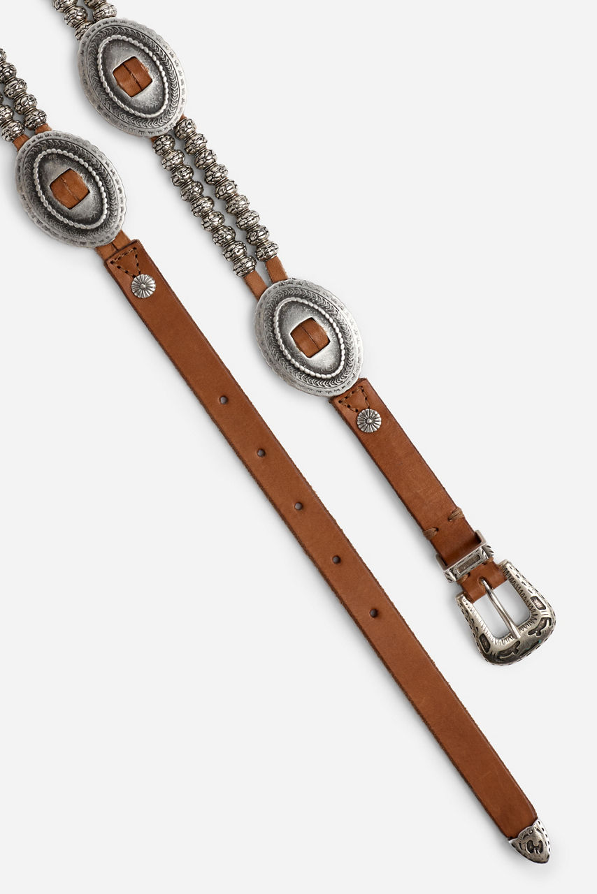 OVALE BEADED ITALIAN LEATHER BELT, , large image 2