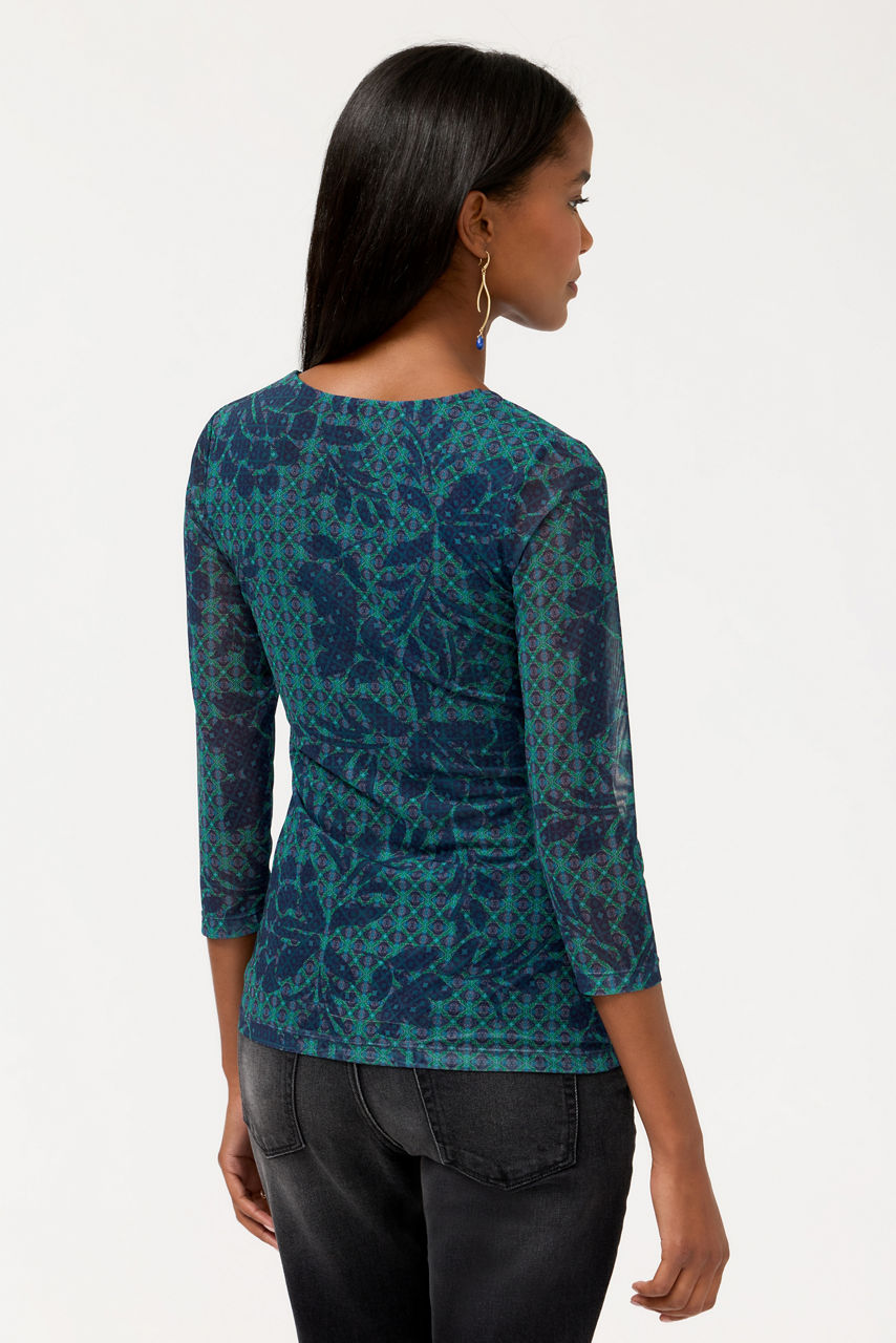 RUCHED BUTTON FRONT MESH TEE, , large image 4