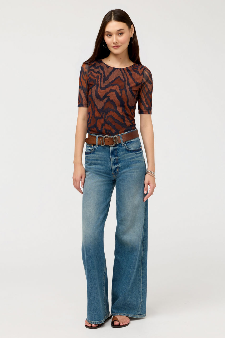 ELBOW SLEEVE BOAT NECK MESH TOP, , large image 1