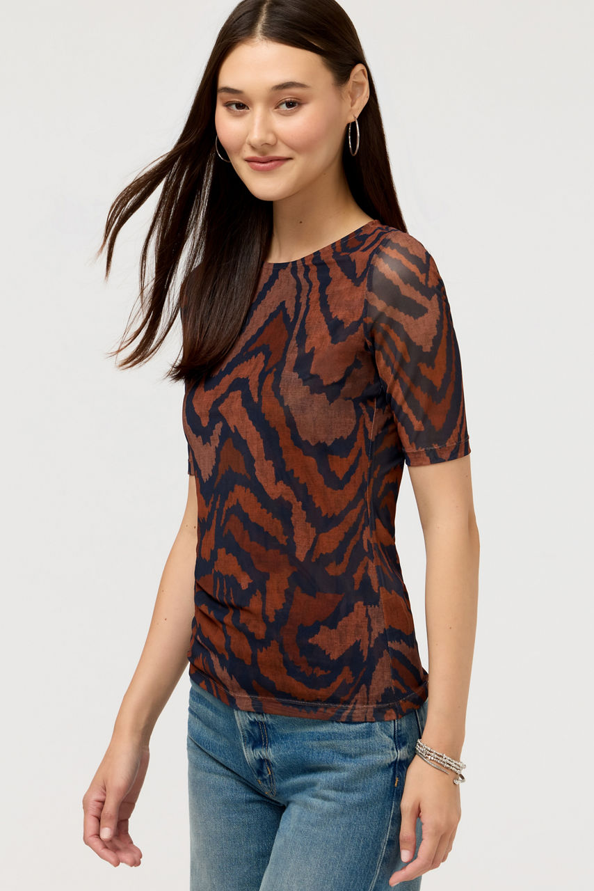 ELBOW SLEEVE BOAT NECK MESH TOP, , large image 2