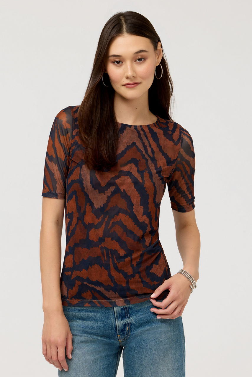 ELBOW SLEEVE BOAT NECK MESH TOP, , large image 3