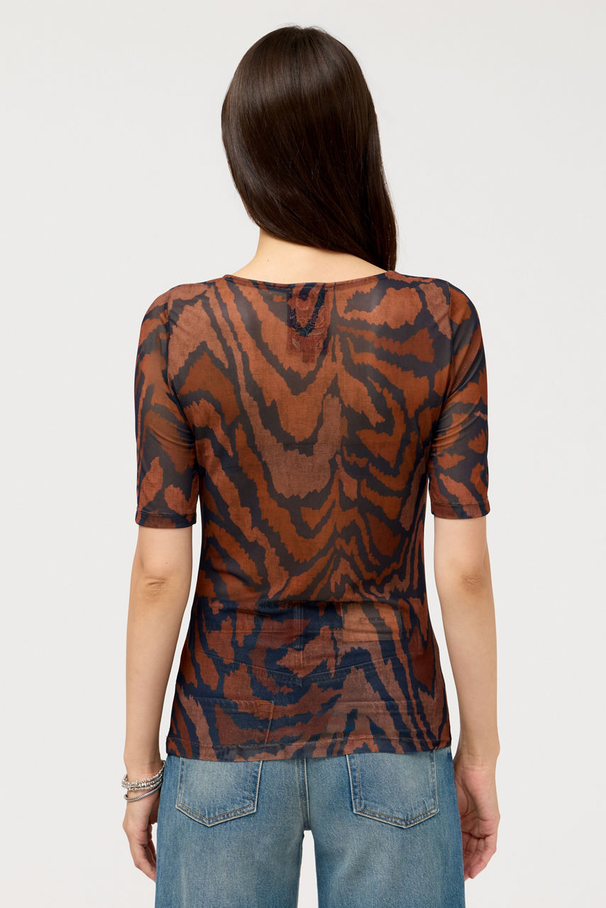 ELBOW SLEEVE BOAT NECK MESH TOP, , large image 4