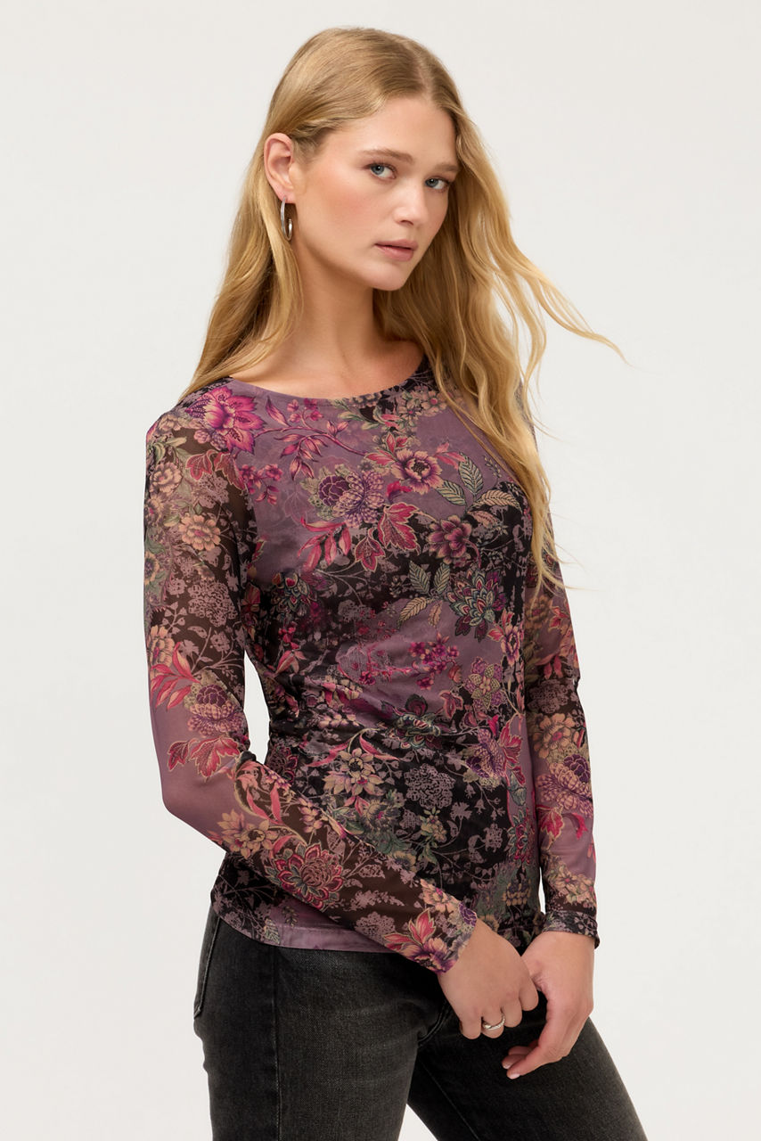 LONG SLEEVE BOAT NECK MESH TEE, , large image 1