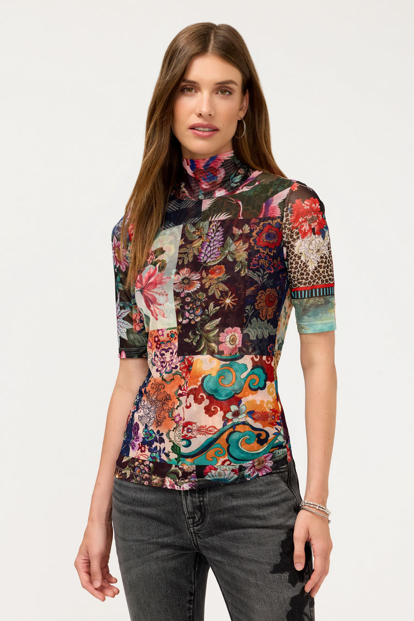 MESH ELBOW SLEEVE MOCK NECK, , large image 1