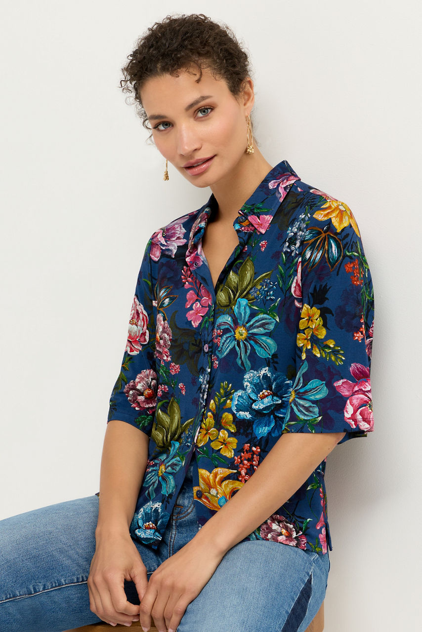 THE JANIE FAVORITE KIMONO SLEEVE BUTTON FRONT TOP, , large image 1