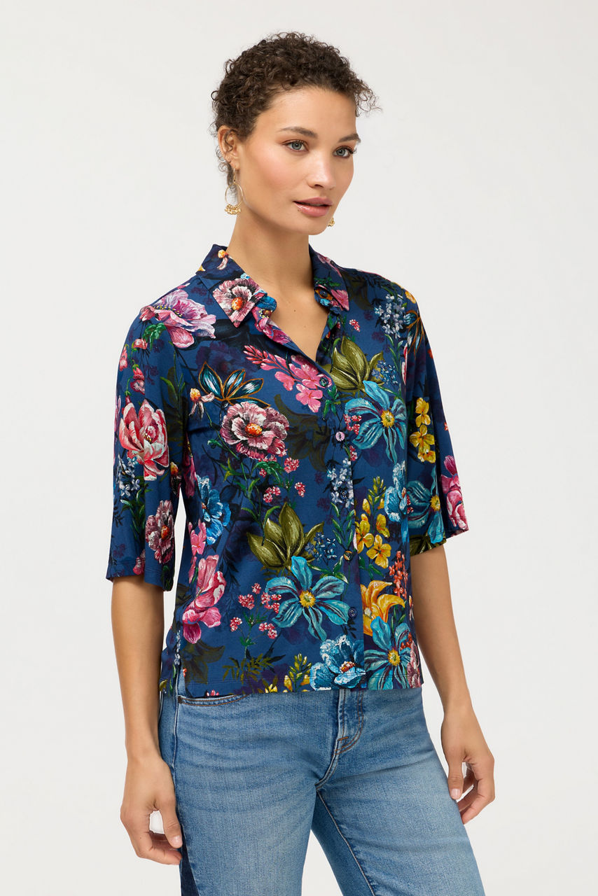 THE JANIE FAVORITE KIMONO SLEEVE BUTTON FRONT TOP, , large image 2