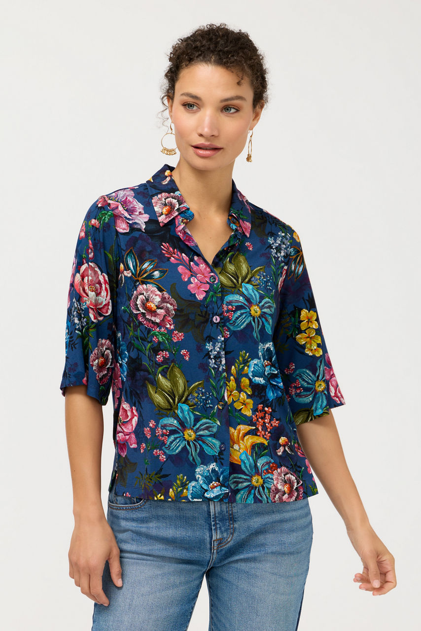 THE JANIE FAVORITE KIMONO SLEEVE BUTTON FRONT TOP, , large image 3