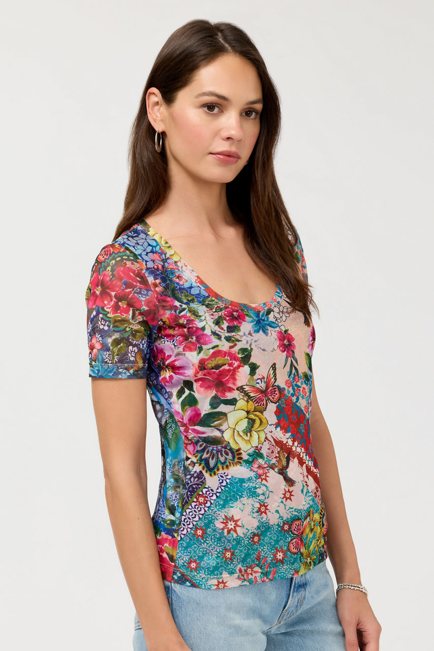 SHORT SLEEVE SCOOP NECK MESH TEE, , large image 2