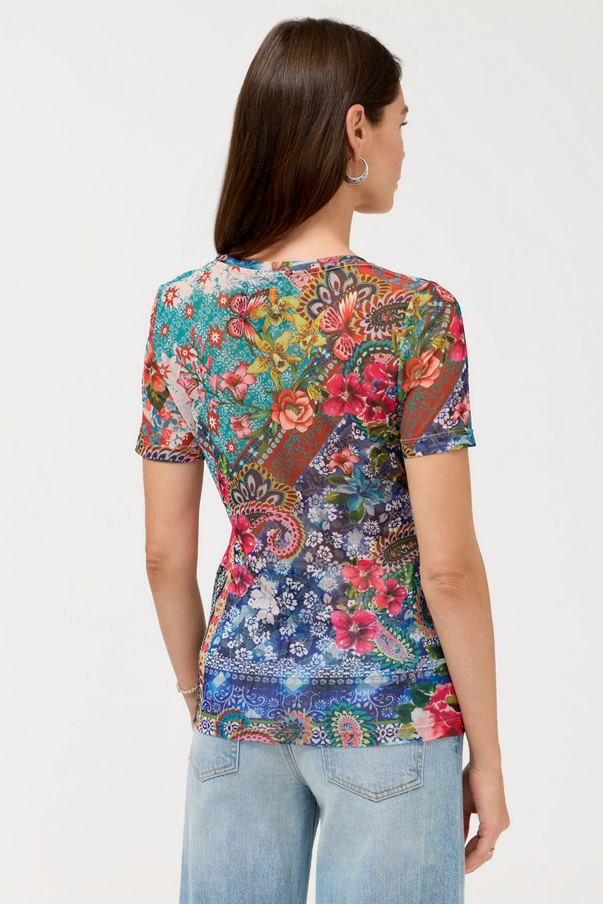 SHORT SLEEVE SCOOP NECK MESH TEE, , large image 3