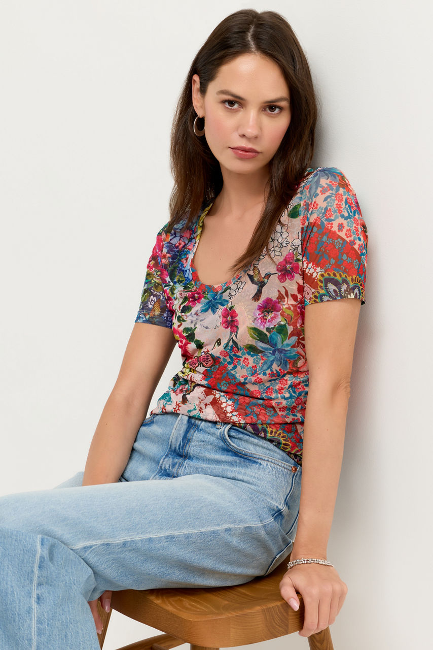 SHORT SLEEVE SCOOP NECK MESH TEE, , large image 4