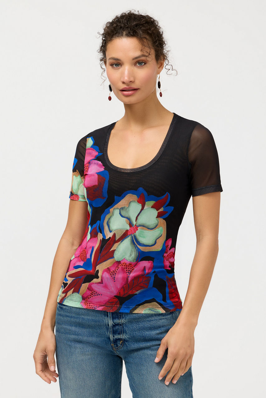 SHORT SLEEVE SCOOP NECK MESH TEE, , large image 2