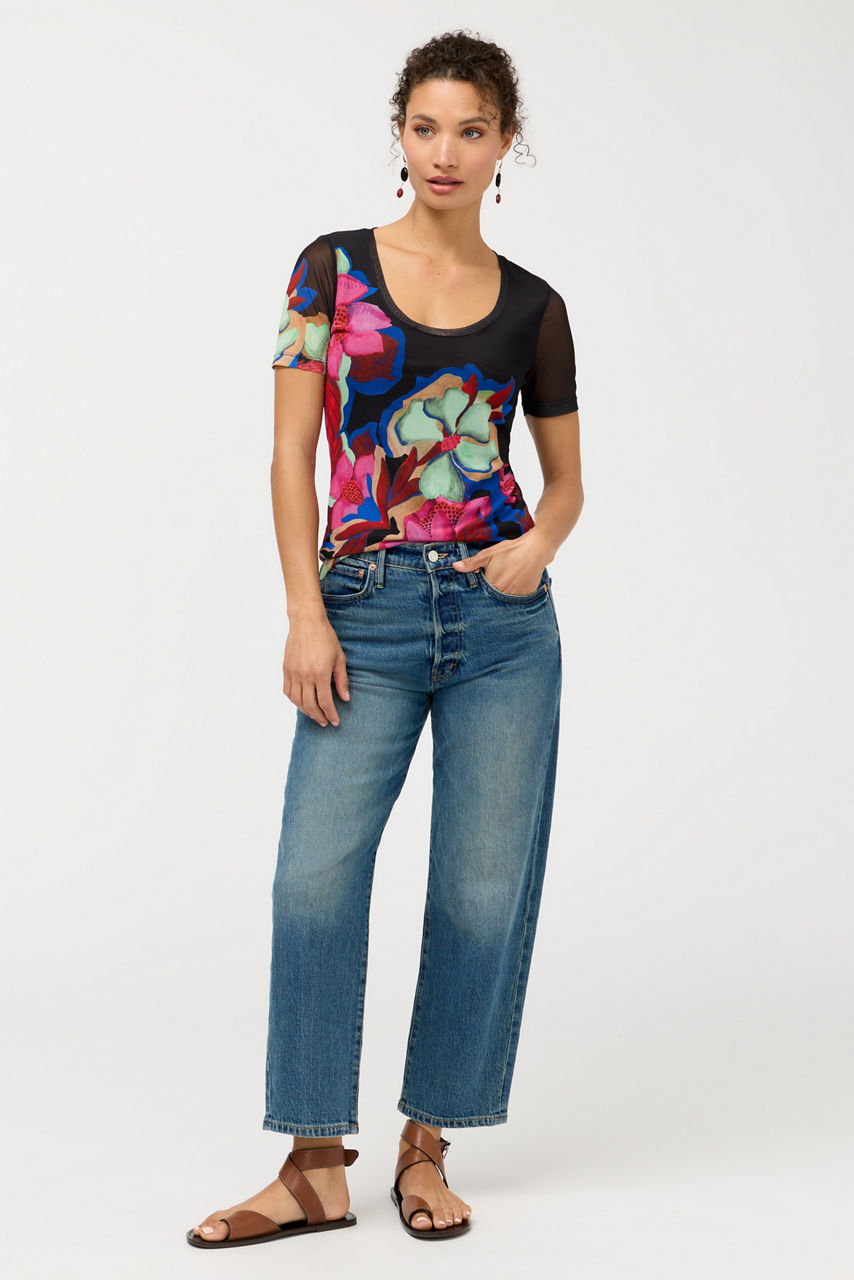 SHORT SLEEVE SCOOP NECK MESH TEE, , large image 3