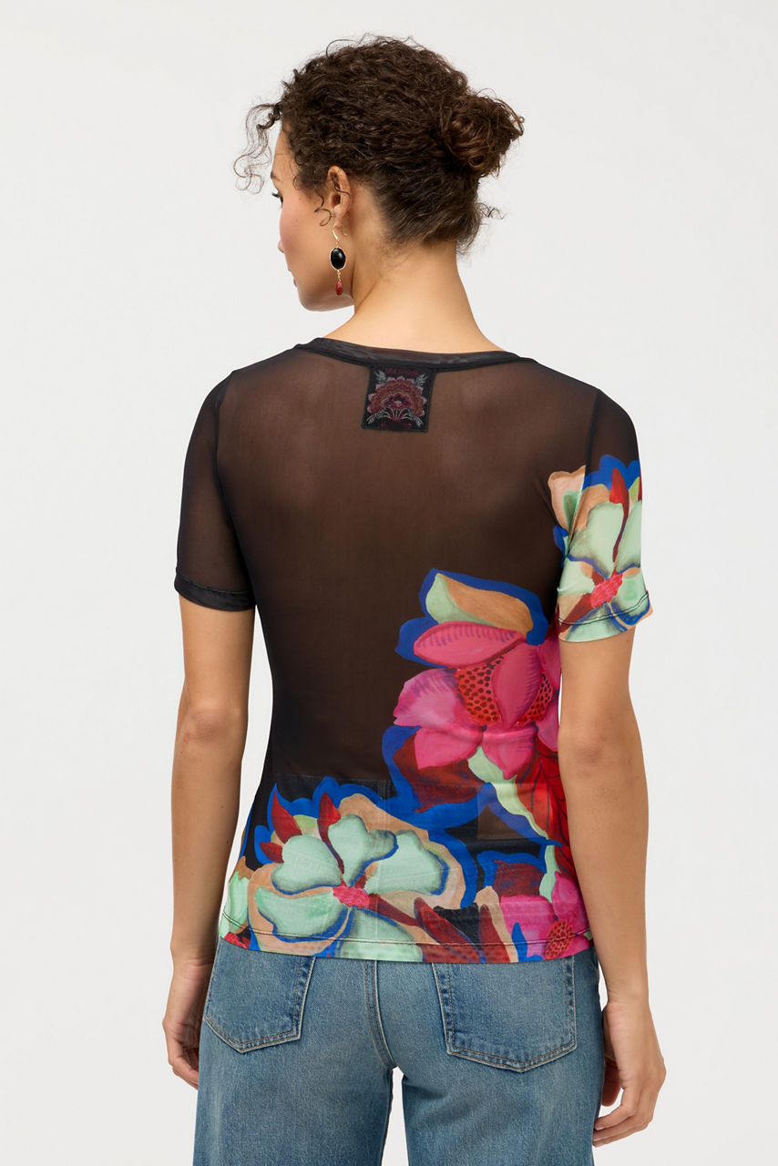 SHORT SLEEVE SCOOP NECK MESH TEE, , large image 4