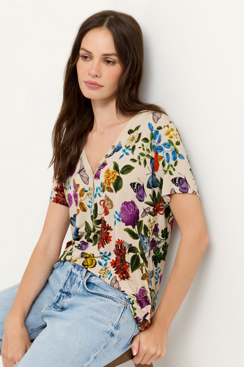 THE JANIE FAVORITE SHORT SLEEVE HENLEY TEE, , large image 1