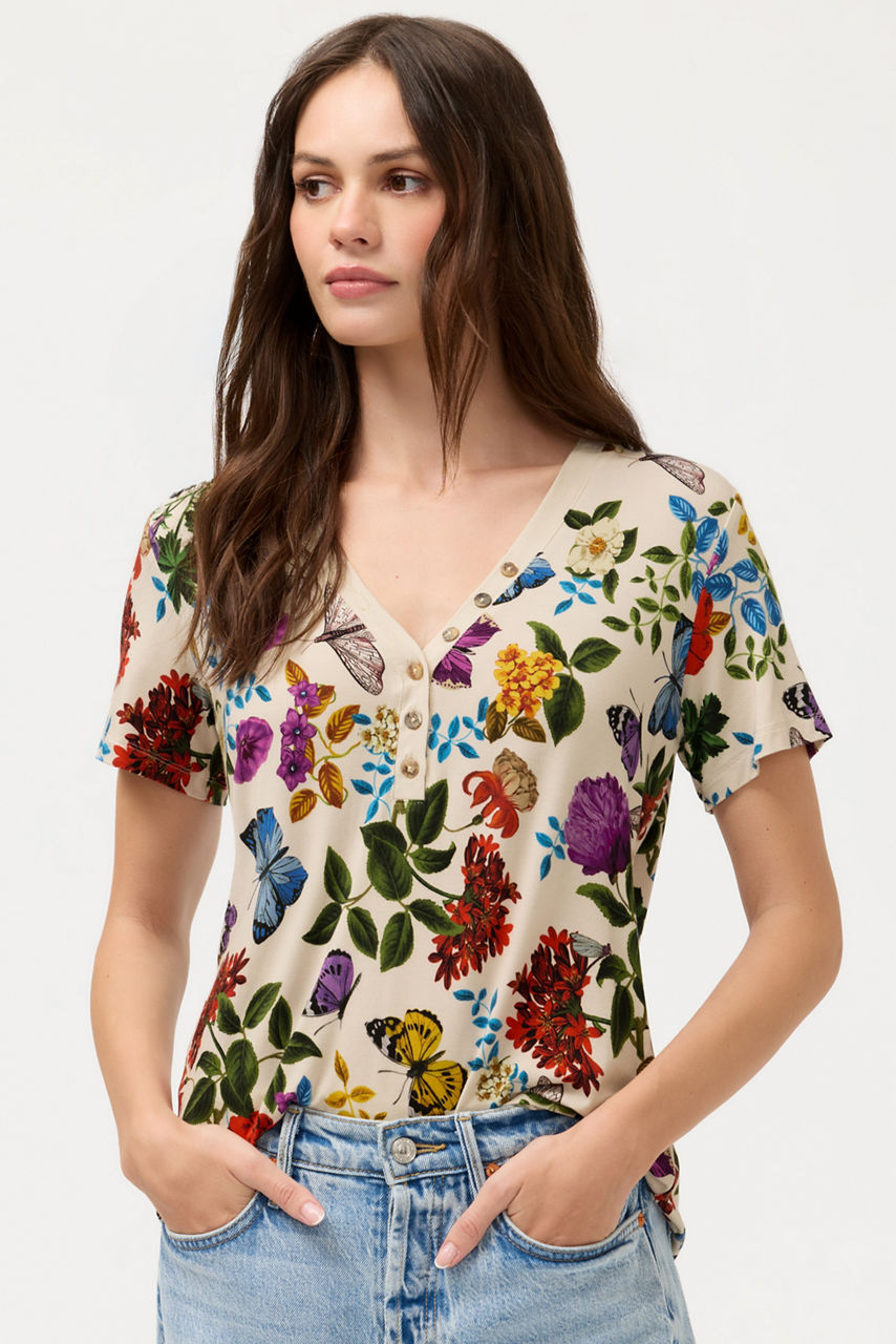 THE JANIE FAVORITE SHORT SLEEVE HENLEY TEE, , large image 2