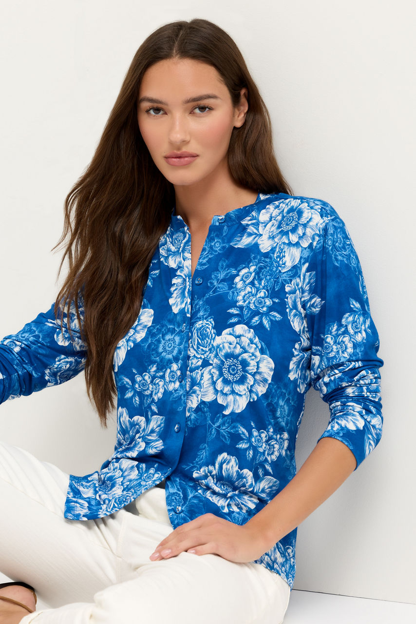 THE JANIE FAVORITE COLLARLESS BUTTON DOWN, , large image 1