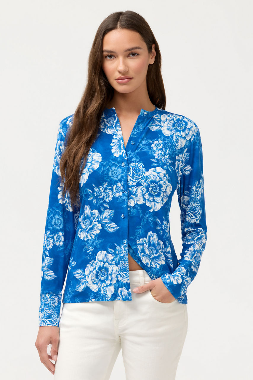 THE JANIE FAVORITE COLLARLESS BUTTON DOWN, , large image 2