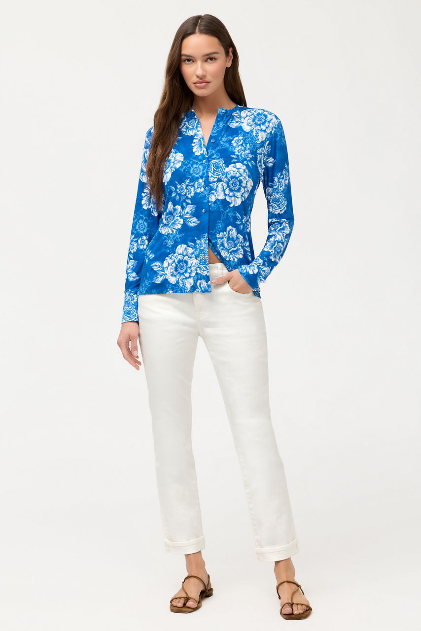 THE JANIE FAVORITE COLLARLESS BUTTON DOWN, , large image 5