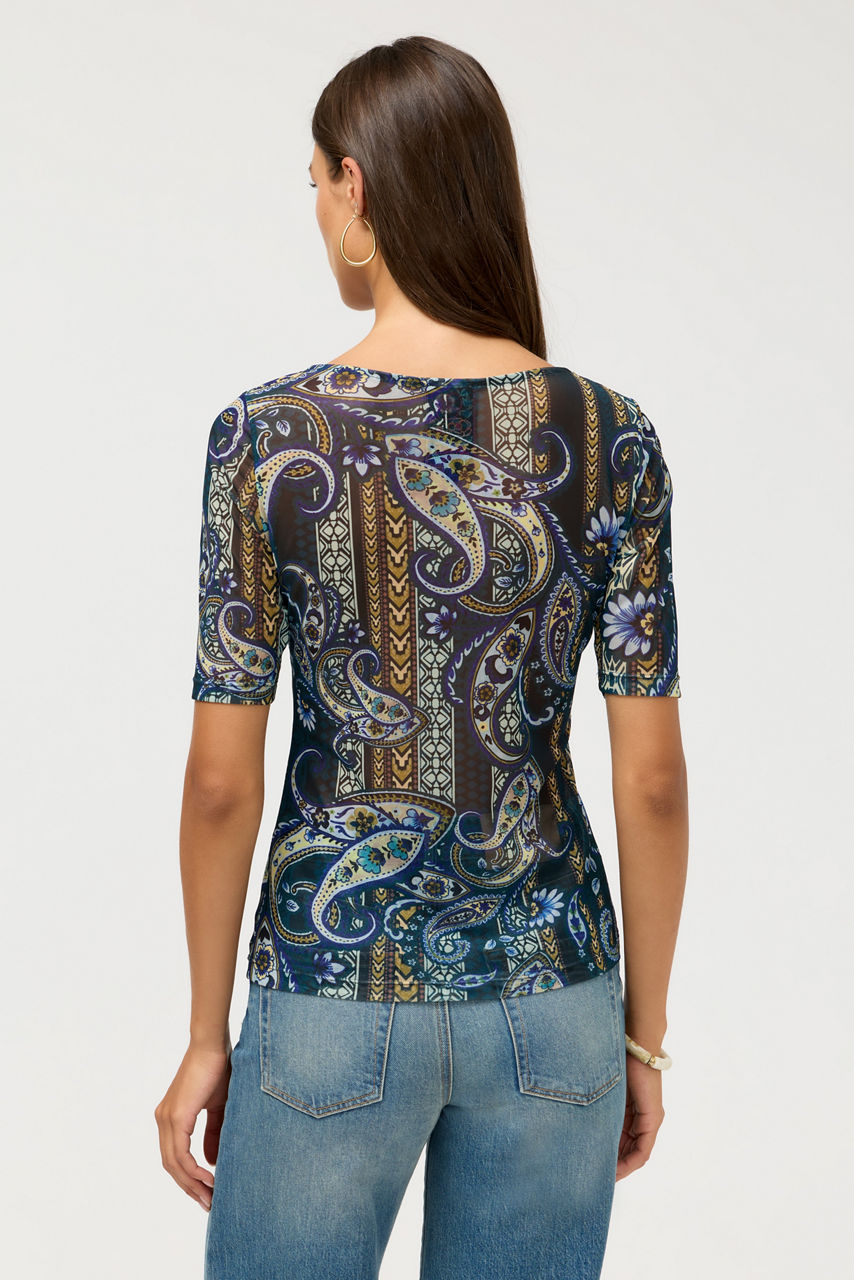 ELBOW SLEEVE SCOOP NECK MESH TEE, , large image 4