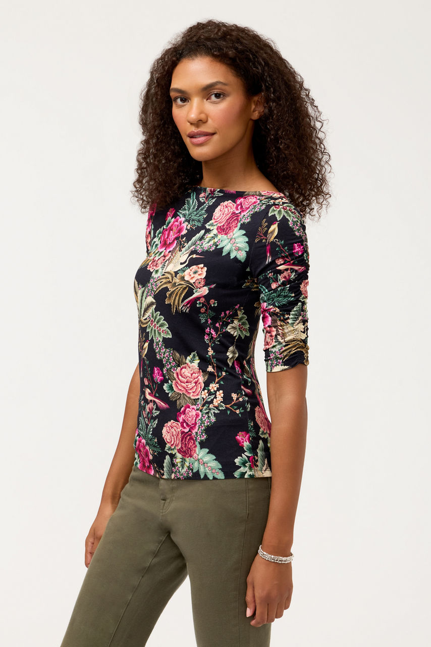 THE JANIE FAVORITE RUCHED SLEEVE TEE, , large image 2