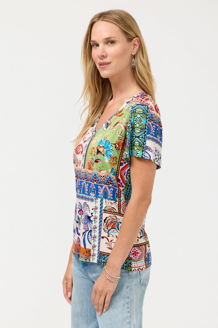 THE JANIE FAVORITE V-NECK FLUTTER SLEEVE TEE, , large image 2