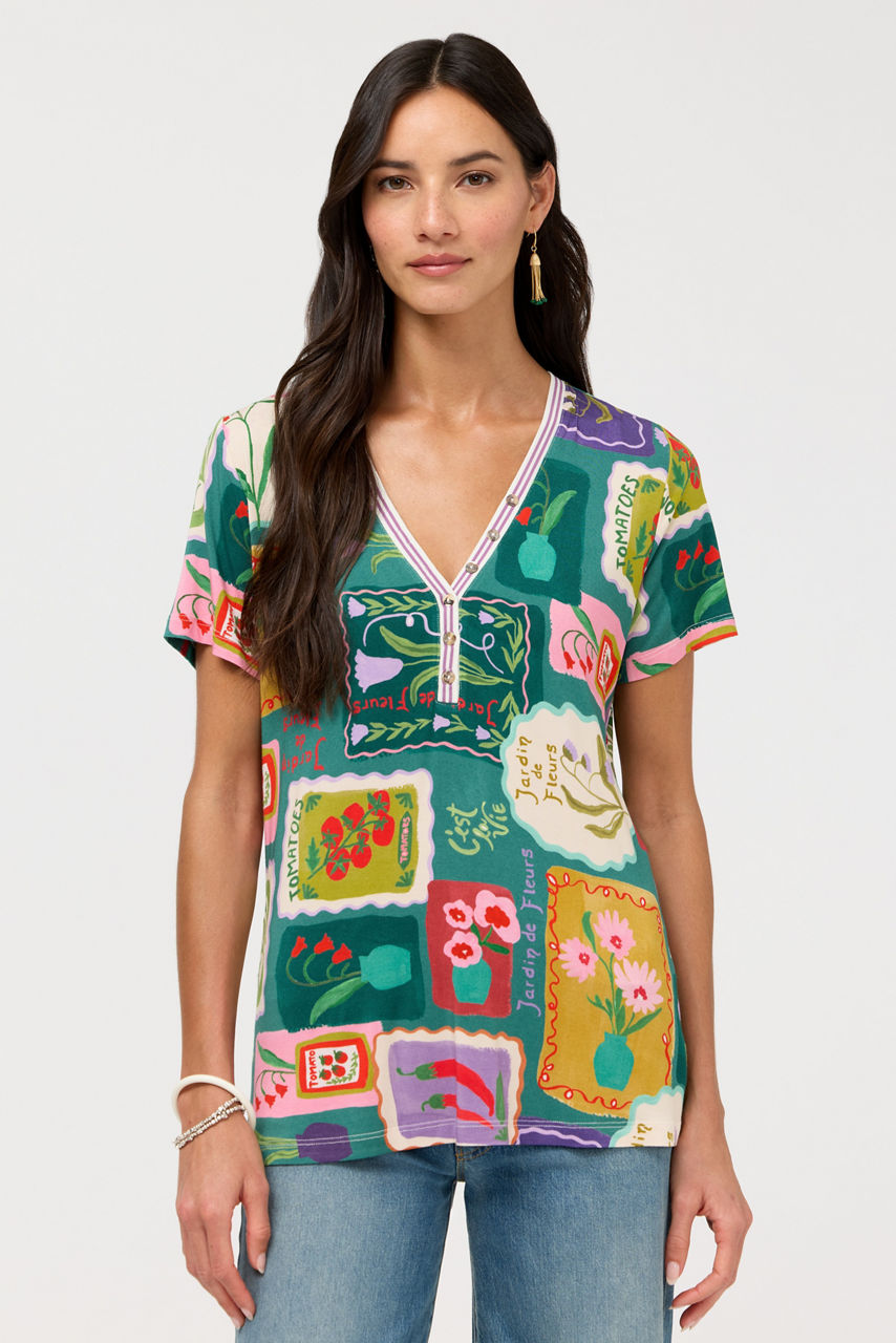 THE JANIE FAVORITE SHORT SLEEVE HENLEY TEE, , large image 1