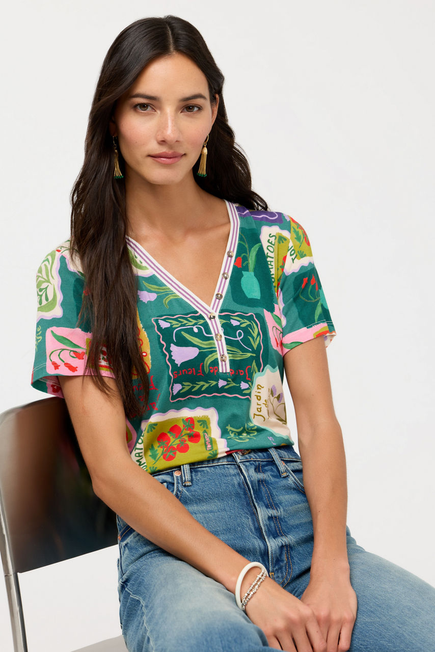 THE JANIE FAVORITE SHORT SLEEVE HENLEY TEE, , large image 2