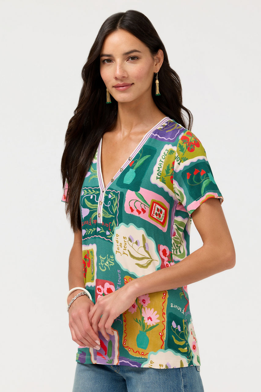 THE JANIE FAVORITE SHORT SLEEVE HENLEY TEE, , large image 3