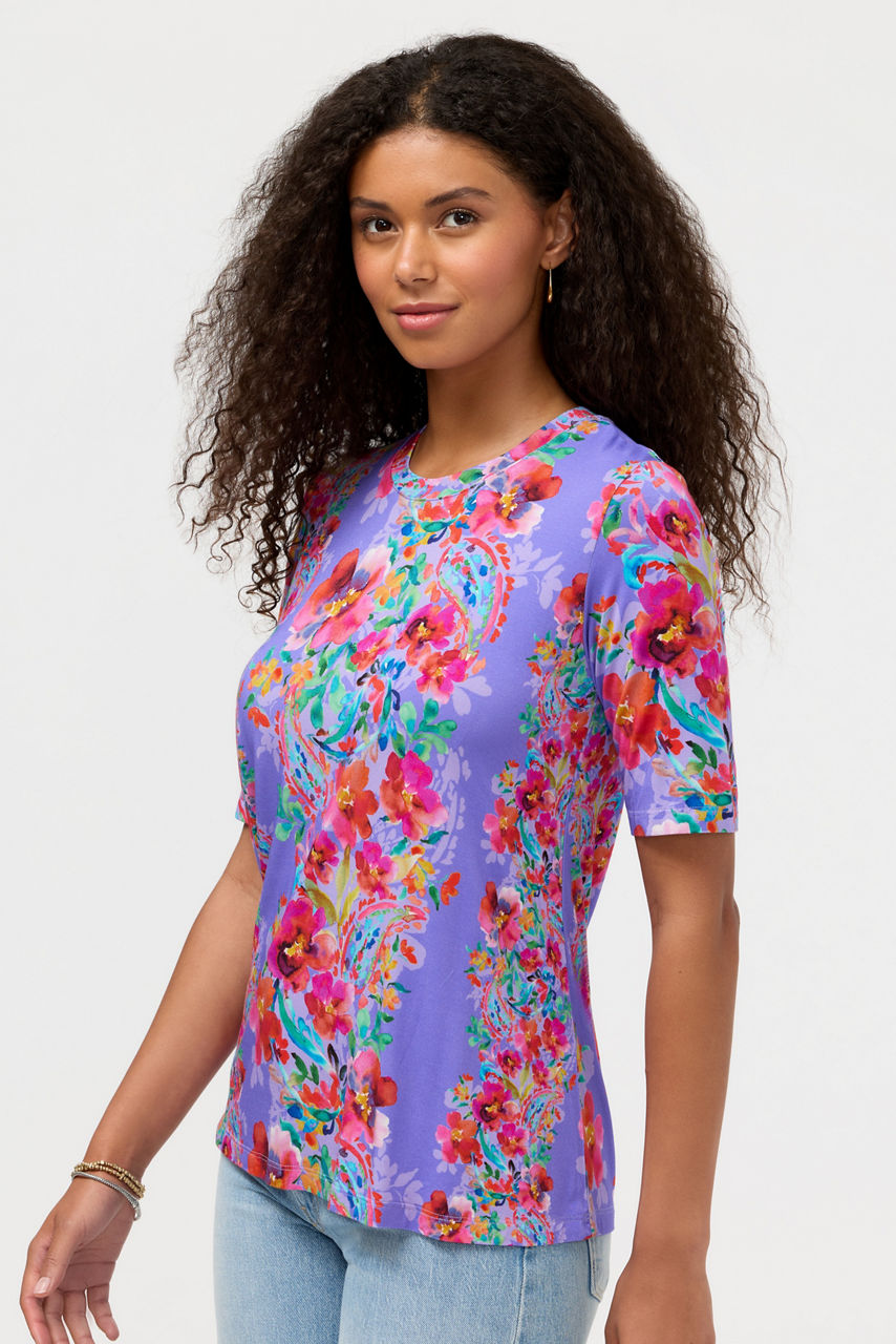 THE JANIE FAVORITE ELBOW SLEEVE CREW NECK SWING TEE, , large image 2