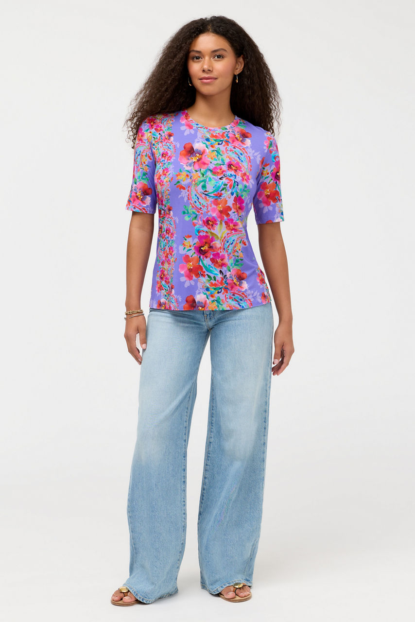 THE JANIE FAVORITE ELBOW SLEEVE CREW NECK SWING TEE, , large image 3