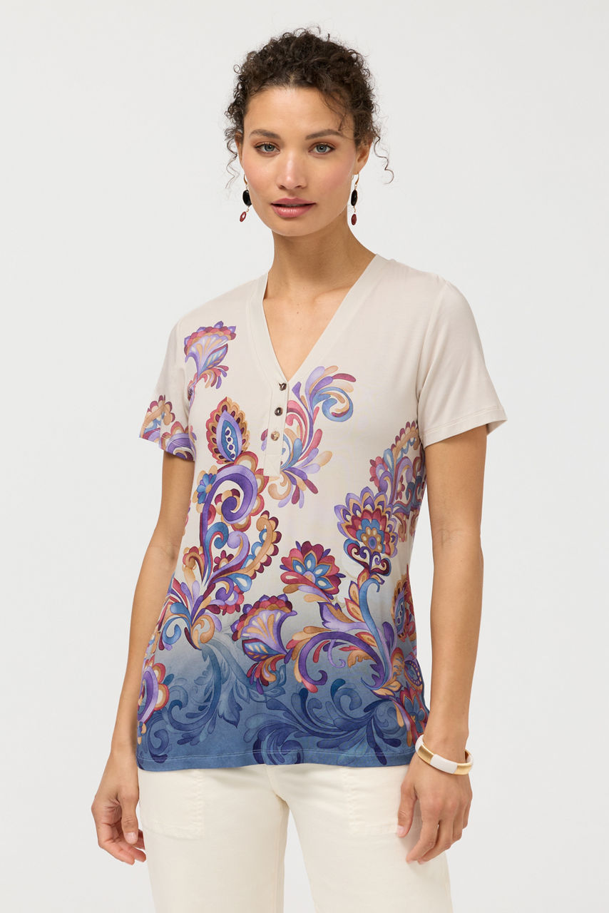 THE JANIE FAVORITE BUTTON NECK TEE, , large image 1