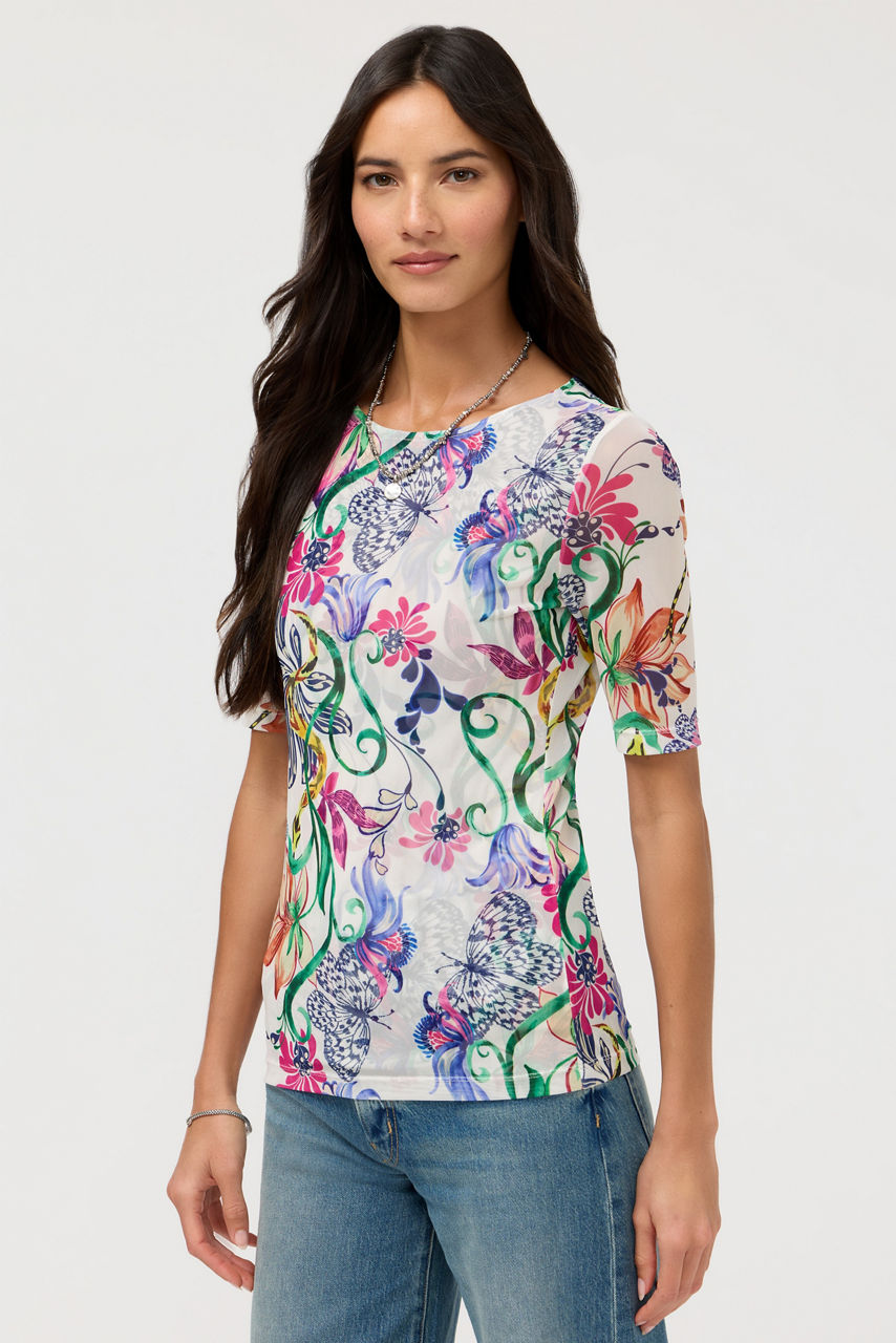 ELBOW SLEEVE BOAT NECK MESH TOP, , large image 2
