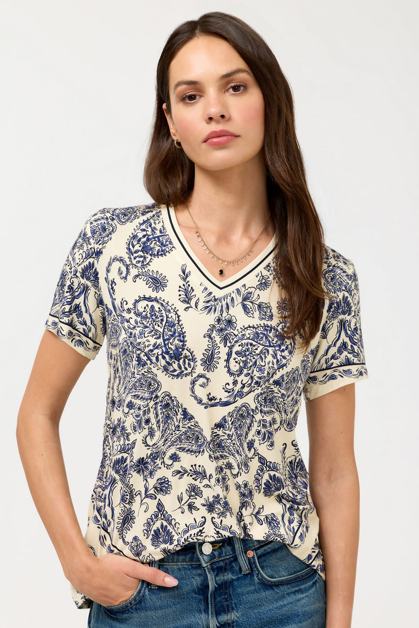 The Janie Favorite Short Sleeve V-Neck Swing Tee, , large image 1