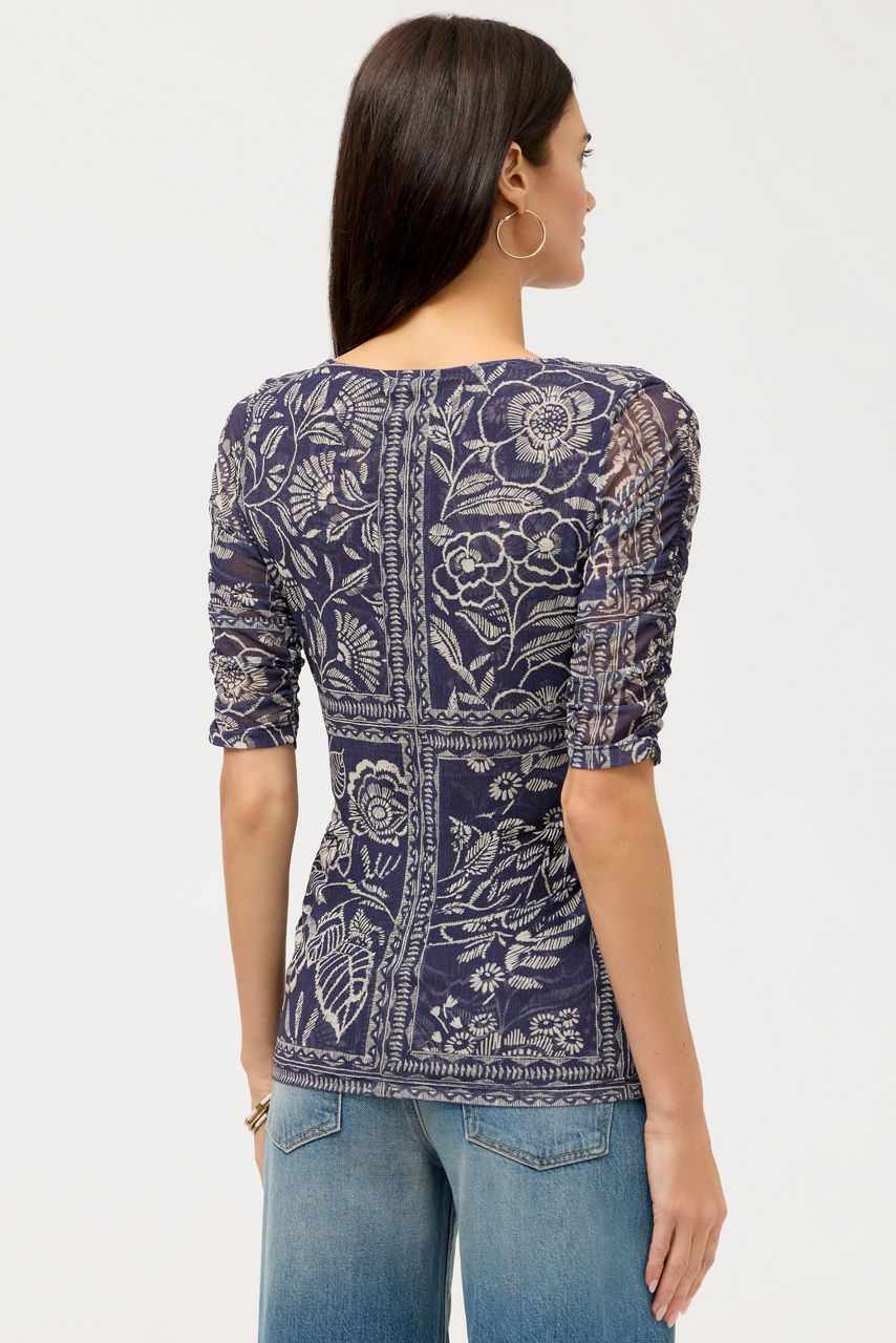 RUCHED SLEEVE MESH TOP, , large image 4