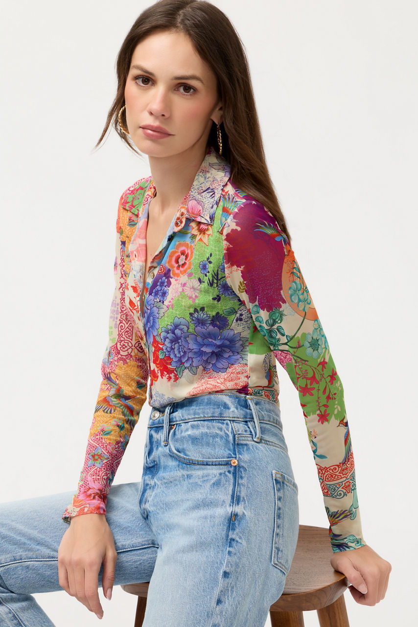 MESH BUTTON FRONT SHIRT, , large image 1