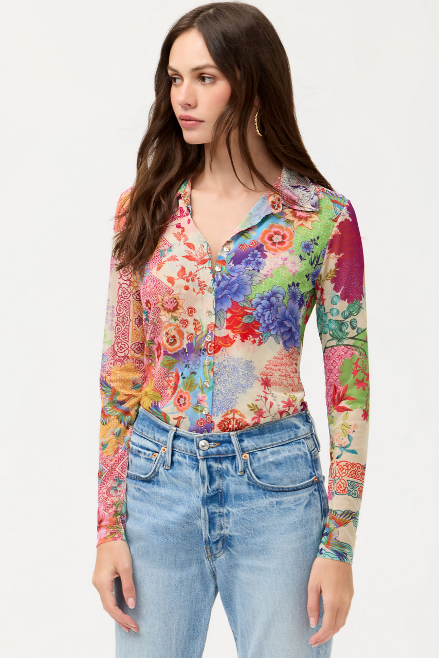 MESH BUTTON FRONT SHIRT, , large image 2